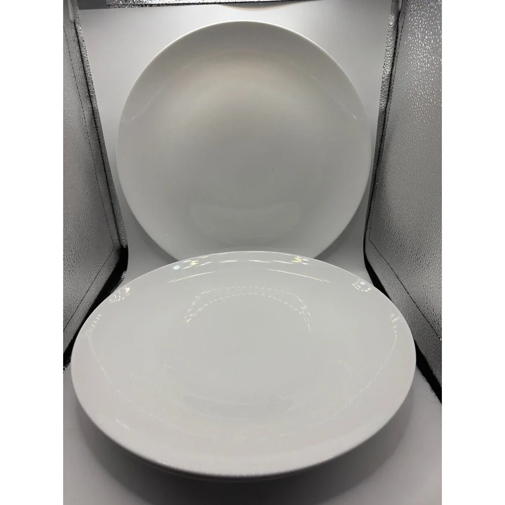 3 Crate & Barrel Essential White Porcelain Dinner Plates 10.5